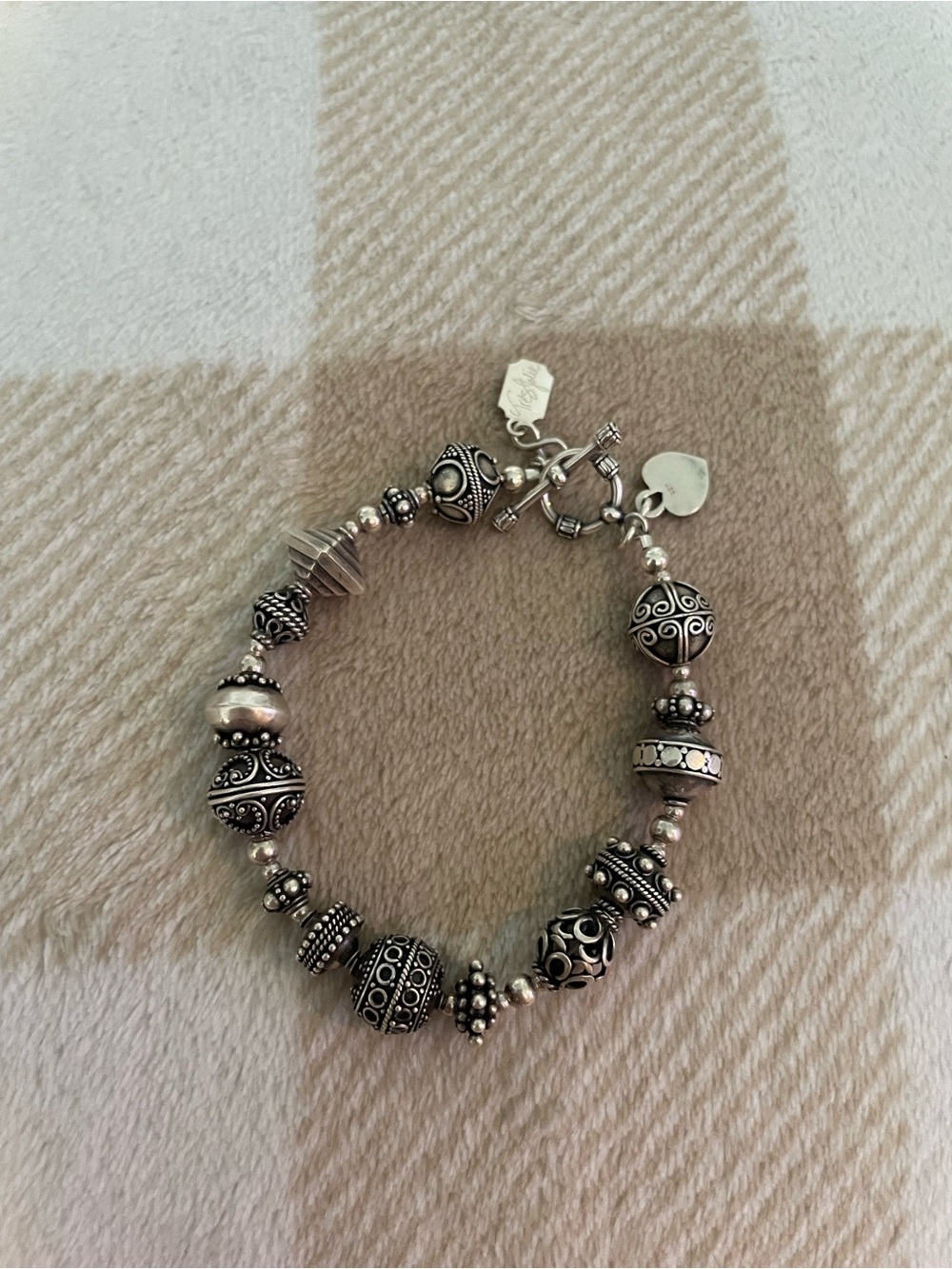 Vintage Tres Jolie Sterling Silver Beaded Toggle Bracelet